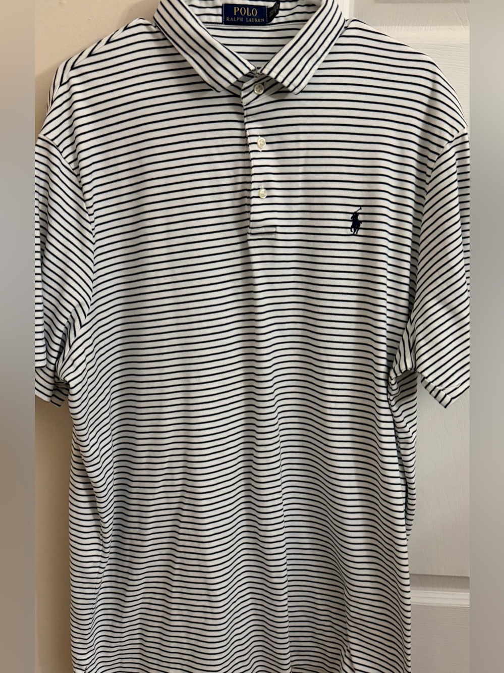 Polo by Ralph Lauren White Polo with Navy Thin Stripes Men’s Sz 2XL